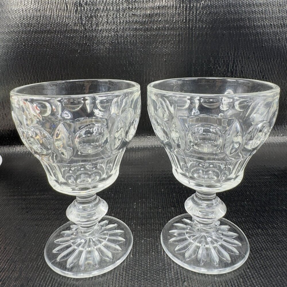 Antique EAPG Duncan Miller Clear Glass Plaza Water Goblets Clear Glasses Set‎ 2